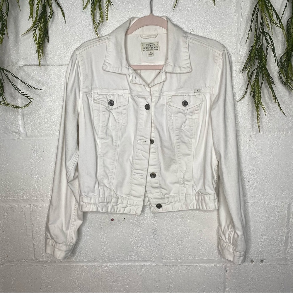 Lucky Dixie White Denim Cropped Jean Jacket Size M